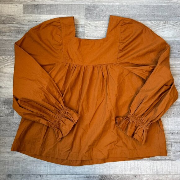 Happy Nature Orange Brown Square Neck Long Sleeve Blouse J28 - Picture 6 of 6